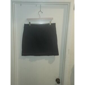 Tommy Hilfiger Women's Size 10 Navy Blue White Stitches Faux Wrap Skirt Academia